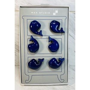Max Studio Kids Ceramic Blue Whales Drawer Knob Pulls - Set of 6